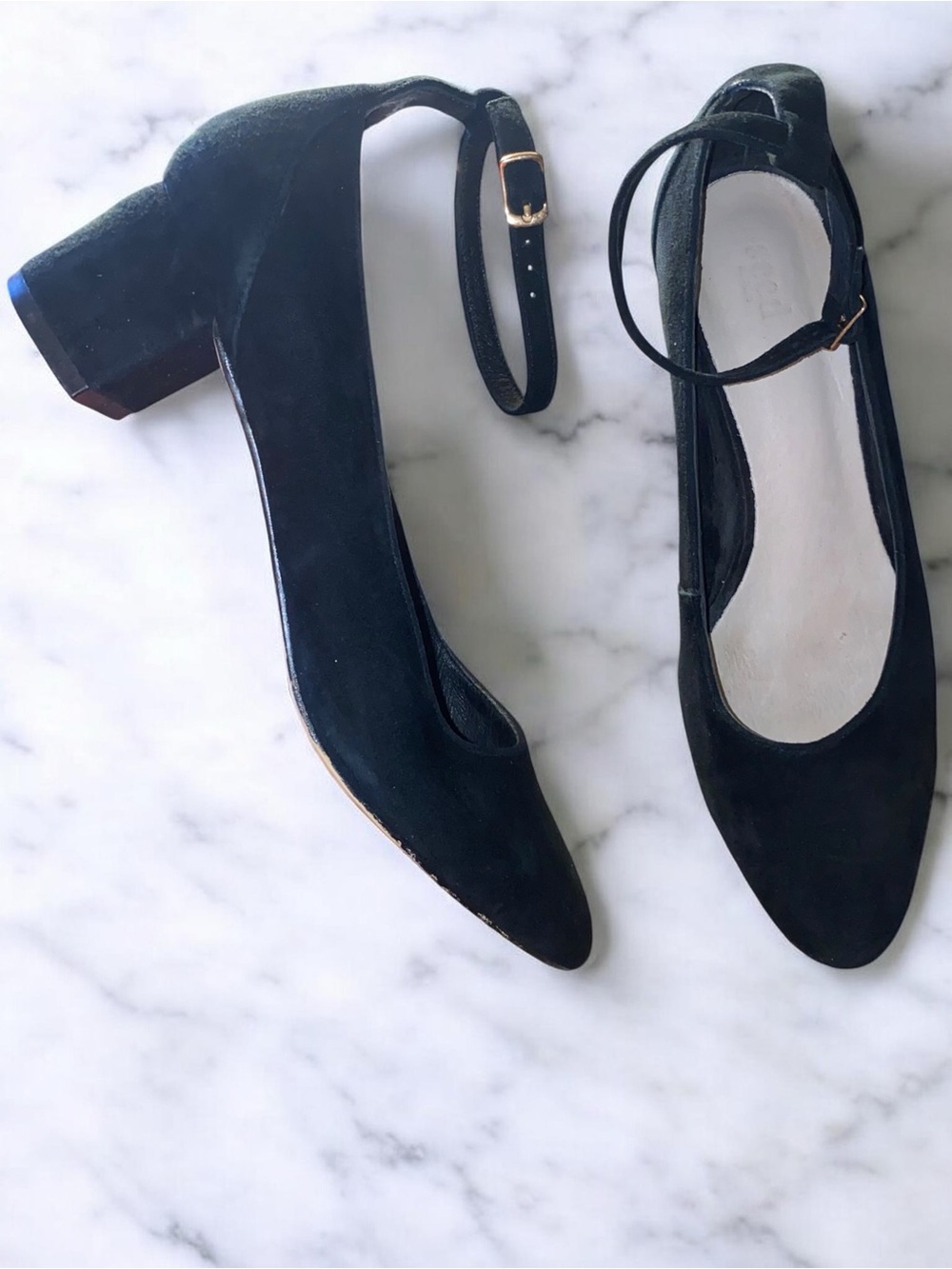 Seed Heritage Black Suede Ankle Strap Pumps Block Heel Size 40 US 9